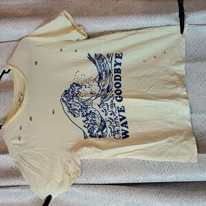 Yellow Tattered Tee "Wave Goodbye"